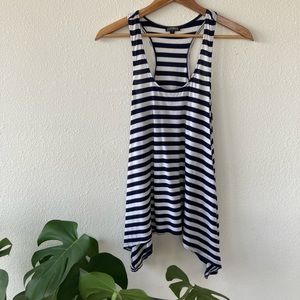 Express Dreamweight Cotton Tank Navy Blue & White Striped Size XS